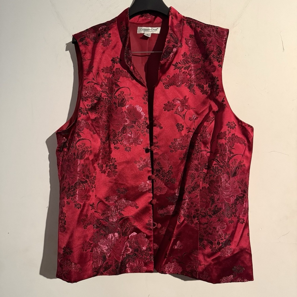 Coldwater Creek XL Satin Brocade Vest Mandarin Collar Regency Asian Damask